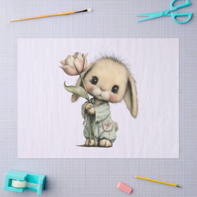Cute Bunny Holding a Tulip Tissue Paper (Craft)