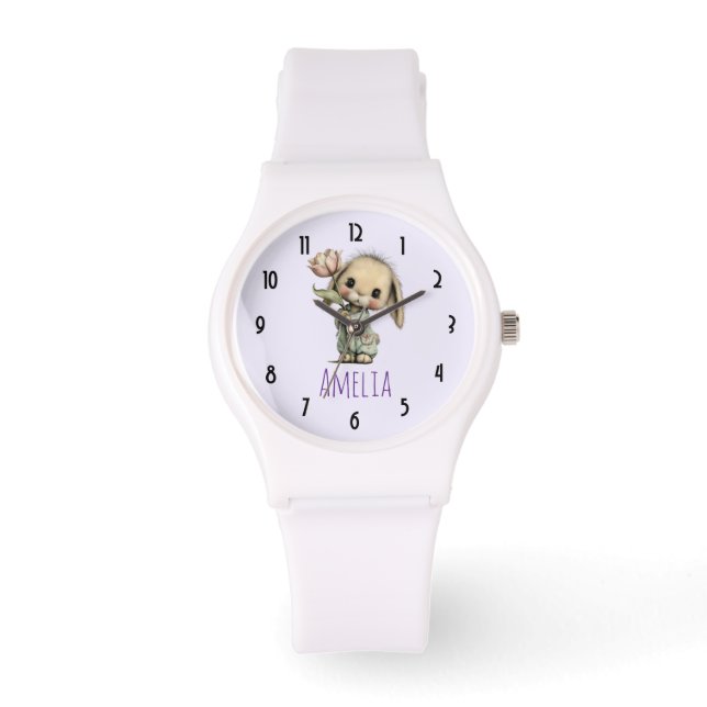Cute Bunny Holding a Tulip Watch (Front)