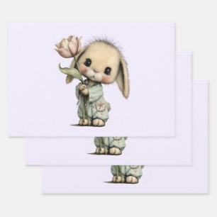 Cute Bunny Holding a Tulip Wrapping Paper Sheet
