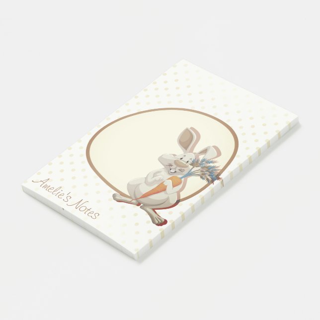 Cute Bunny Holding Carrot With Dots Personalized Post-it Notes (Angled)