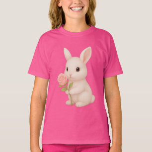 Cute Bunny Holding Flower Girls' T-Shirt