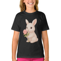 Cute Bunny Holding Flower Girls' T-Shirt 