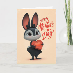 Cute Bunny Holding Heart for Mother's Day Card
