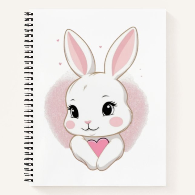 Cute Bunny Holding Heart | Romantic Design Notebook (Front)