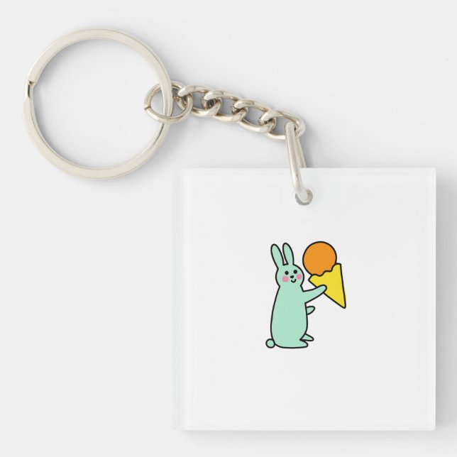 Cute Bunny Holding Ice Cream Keychain (Front)