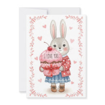 Cute Bunny Holding Pink Cupcake