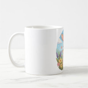 Cute Bunny Hopping in a Flower Field Coffee Mug