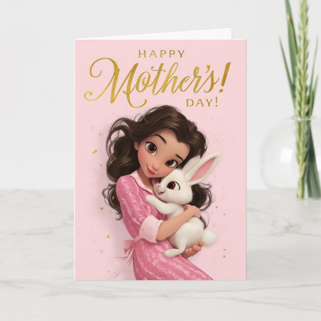 Cute Bunny Hug Mother’s Day Card (Front)