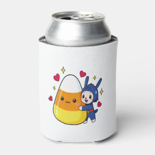 Cute Bunny Hugging Candy Corn Can Cooler