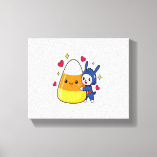 Cute Bunny Hugging Candy Corn Canvas Print