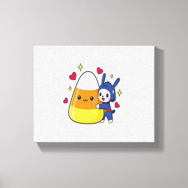 Cute Bunny Hugging Candy Corn Canvas Print (Front)