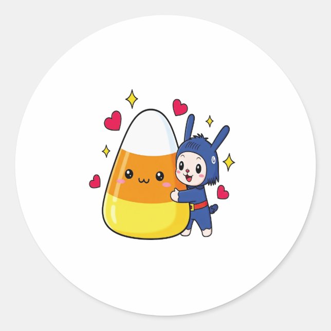 Cute Bunny Hugging Candy Corn Classic Round Sticker (Front)