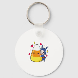 Cute Bunny Hugging Candy Corn Keychain