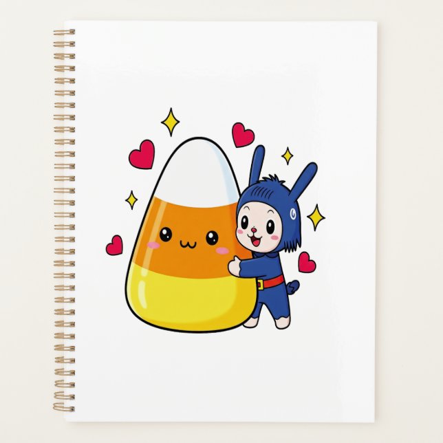Cute Bunny Hugging Candy Corn Planner (Front)