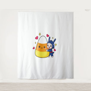 Cute Bunny Hugging Candy Corn Tapestry