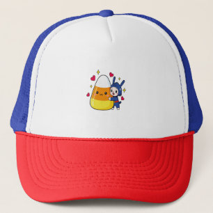 Cute Bunny Hugging Candy Corn Trucker Hat