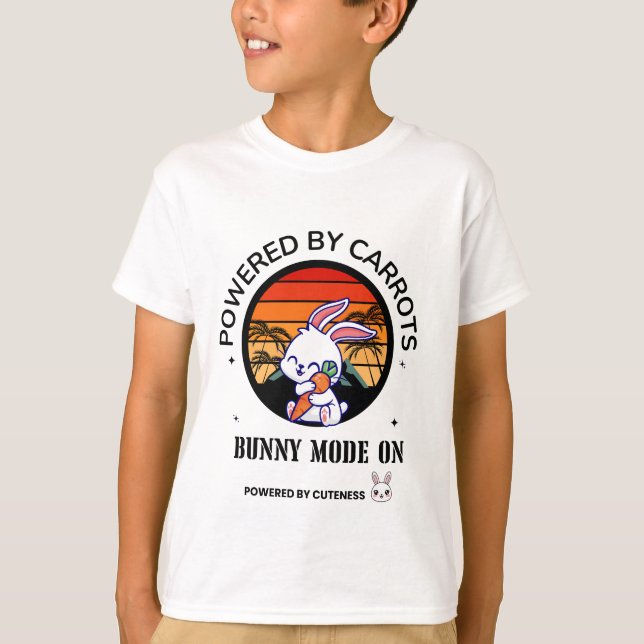Cute Bunny Hugging Carrot Retro Sunset T-Shirt  (Front)
