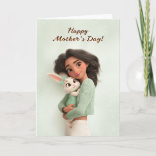 Cute Bunny Hugging Mom Happy Mother’s Day Card