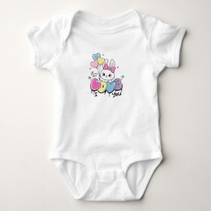 Cute Bunny "I LOVE You" Hearts Balloons T-Shirt Baby Bodysuit
