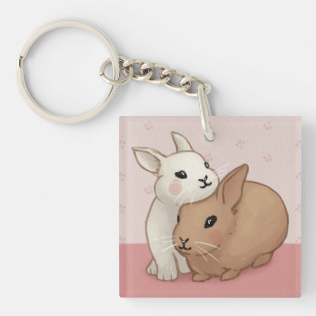 Cute Bunny Illustration Keychain (Front)