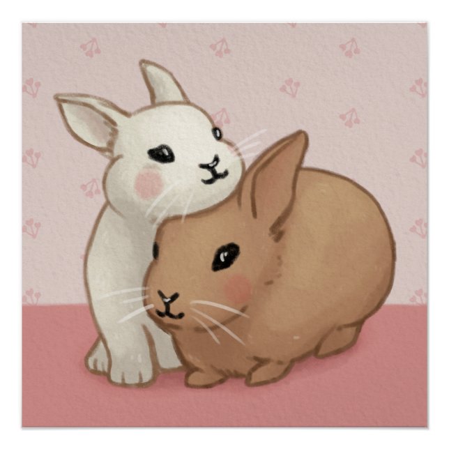 Cute Bunny Illustration Poster (Front)