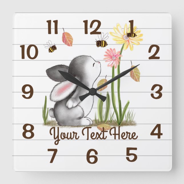 Cute bunny illustration Wall Clocks (Front)