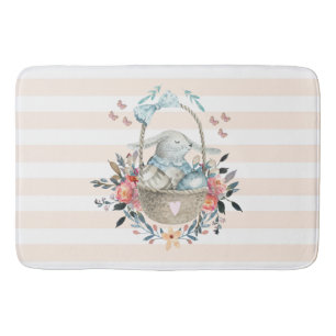 Cute Bunny in a basket with Eggs & Pretty Flowers Bath Mat