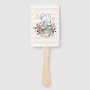 Cute Bunny in a basket with Eggs & Pretty Flowers Hand Fan