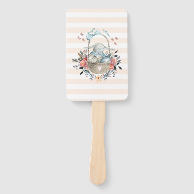 Cute Bunny in a basket with Eggs & Pretty Flowers Hand Fan (Front)