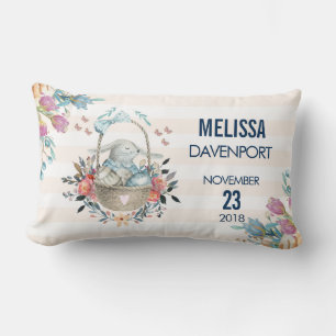 Cute Bunny in a basket with Eggs & Pretty Flowers Lumbar Pillow