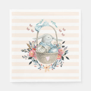 Cute Bunny in a basket with Eggs & Pretty Flowers Napkin