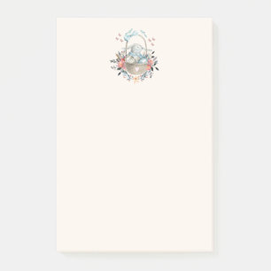 Cute Bunny in a basket with Eggs & Pretty Flowers Post-it Notes