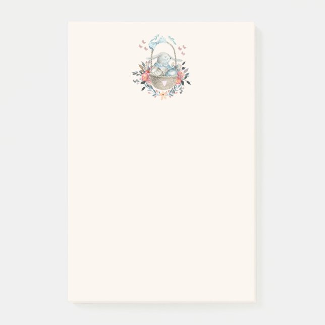 Cute Bunny in a basket with Eggs & Pretty Flowers Post-it Notes (Front)