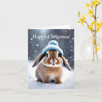 Cute Bunny in a Bobble Hat OWN ART Christmas Card