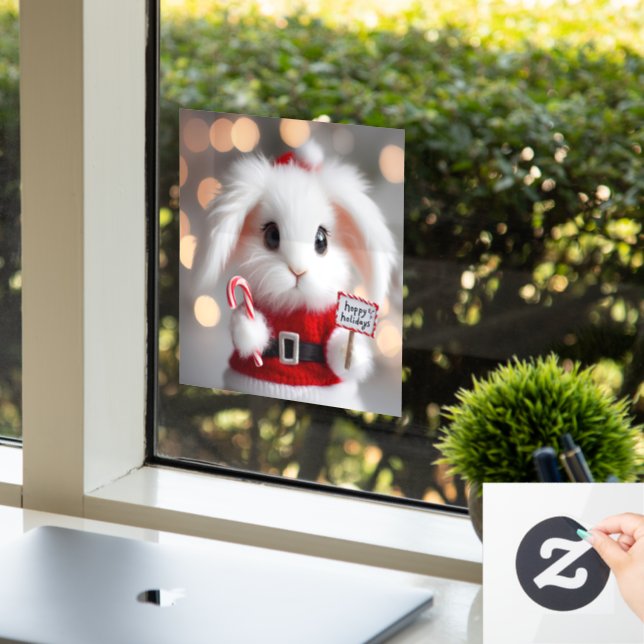 Cute bunny in a Christmas costume Window Cling (Office)