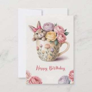 Cute Bunny In A Cup Card