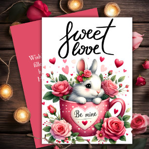 Cute Bunny In A Mug Sweet Love Valentine's Day Holiday Card
