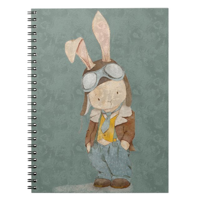  cute bunny in a pilot helmet notebook (Front)