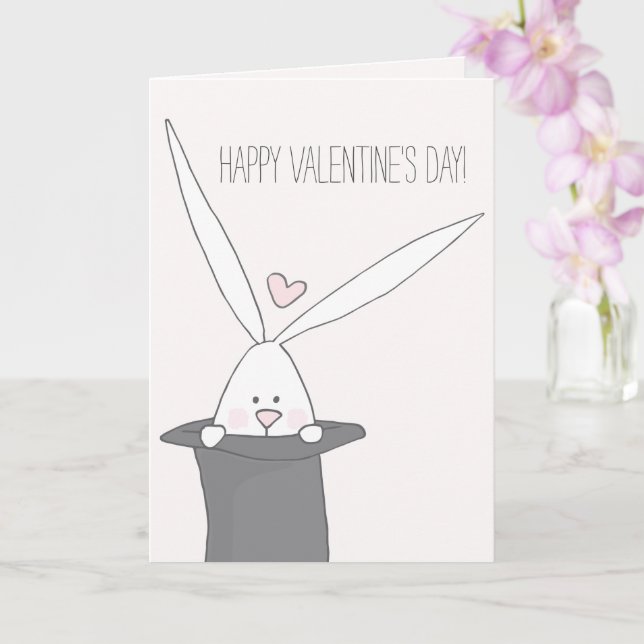 Cute Bunny in a Top Hat - Happy Valentine's Day Card (Orchid)
