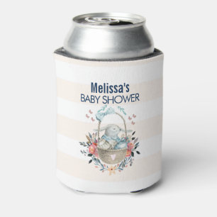 Cute Bunny in Basket & PrettyFlorals Baby Shower Can Cooler