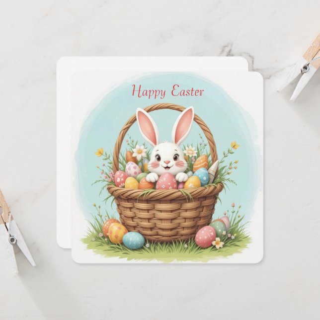 Cute Bunny in Easter Basket Invitation (Front/Back In Situ)