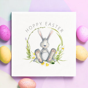 Cute Bunny in Floral Wreath Hoppy Easter Napkin