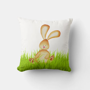 Cute Bunny in Grass Spring Throw Pillow