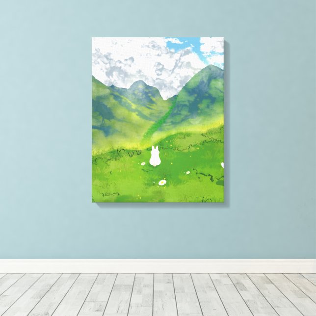 Cute Bunny in Mountain View Canvas Print (Insitu(Wood Floor))