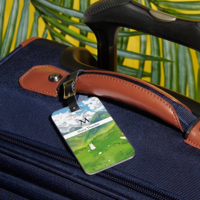 Cute Bunny in Mountain View Personalize  Luggage Tag (Front Insitu 1)