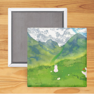 Cute Bunny in Mountain View Square Magnet