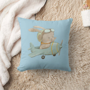 cute bunny in pilot helmet throw pillow