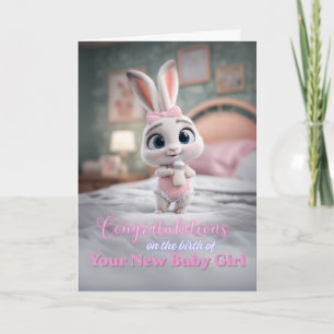 Cute Bunny in Pink New Baby Girl Congratulations Card