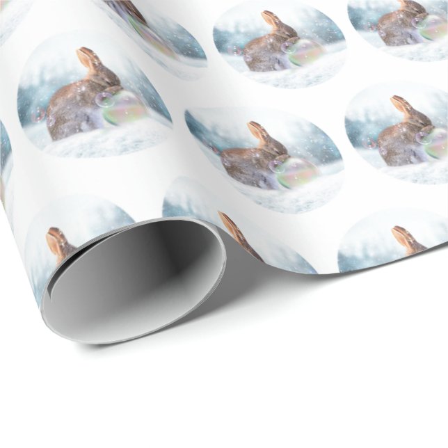 Cute Bunny in Snow Christmas Holiday Gift Wrap (Roll Corner)