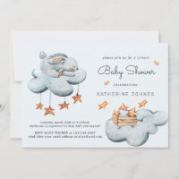 Cute Bunny In the Clouds Baby Shower Invitation